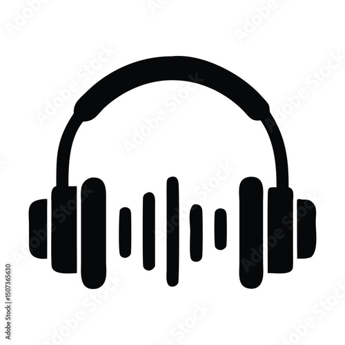 Minimalist Headphones Icon with Sound Wave – Audio and Music Vector Symbol