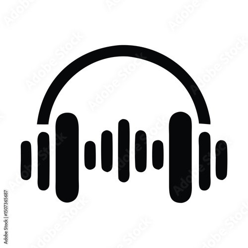 Minimalist Headphones Icon with Sound Wave – Audio and Music Vector Symbol