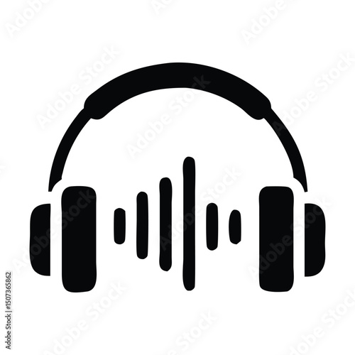 Minimalist Headphones Icon with Sound Wave – Audio and Music Vector Symbol