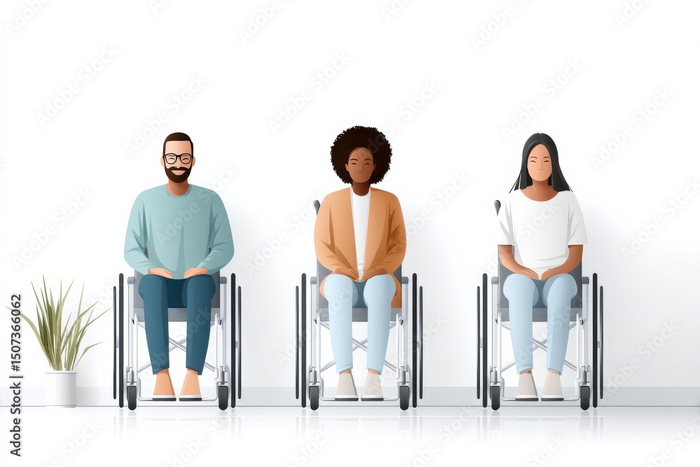 Obraz premium Bright and inviting mockup of modern wheelchairs with happy individuals on a white background