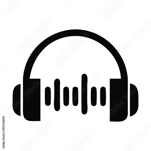 Minimalist Headphones Icon with Sound Wave – Audio and Music Vector Symbol