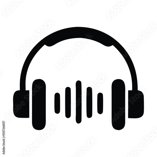 Minimalist Headphones Icon with Sound Wave – Audio and Music Vector Symbol