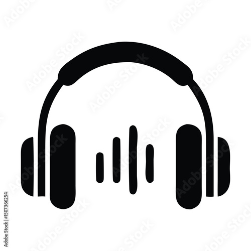 Minimalist Headphones Icon with Sound Wave – Audio and Music Vector Symbol