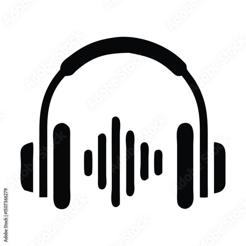 Minimalist Headphones Icon with Sound Wave – Audio and Music Vector Symbol