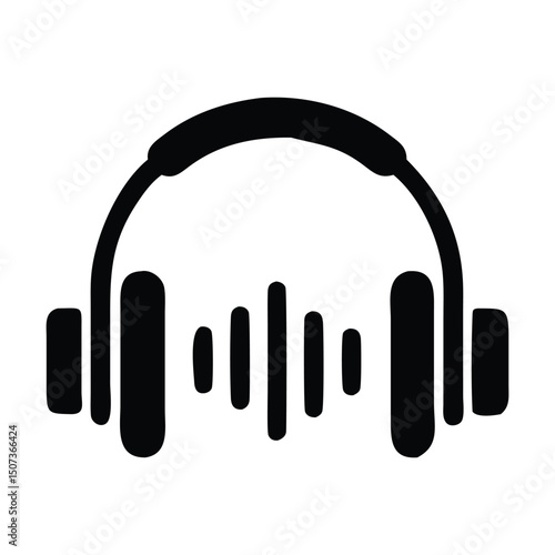 Minimalist Headphones Icon with Sound Wave – Audio and Music Vector Symbol