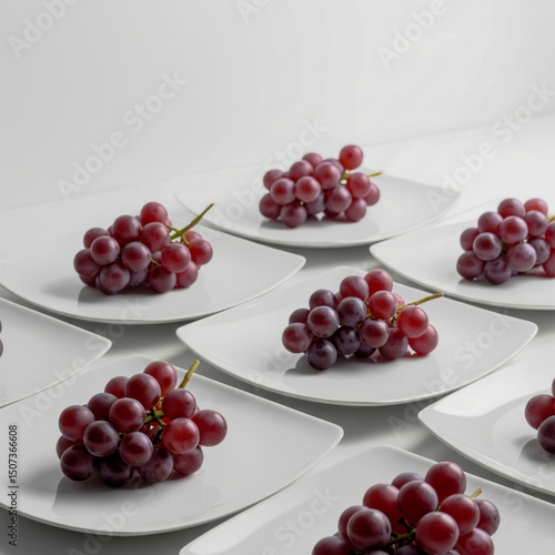 Arrangement of Red Seedless Grapes on a White Plate