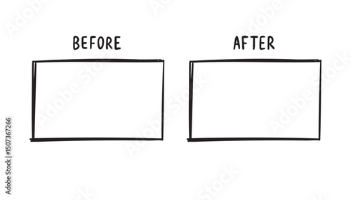 before and after screen rectangle frames. before after banner with empty space. Hand drawn doodle line template for graphic design. 