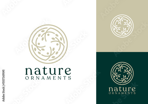 leaf tree circle logo. luxury nature leaves ornament beauty vector design concept