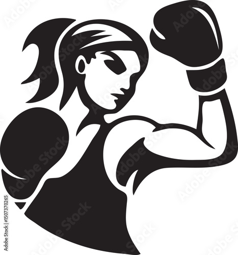 Strong Female Boxer Punching Vector Icon