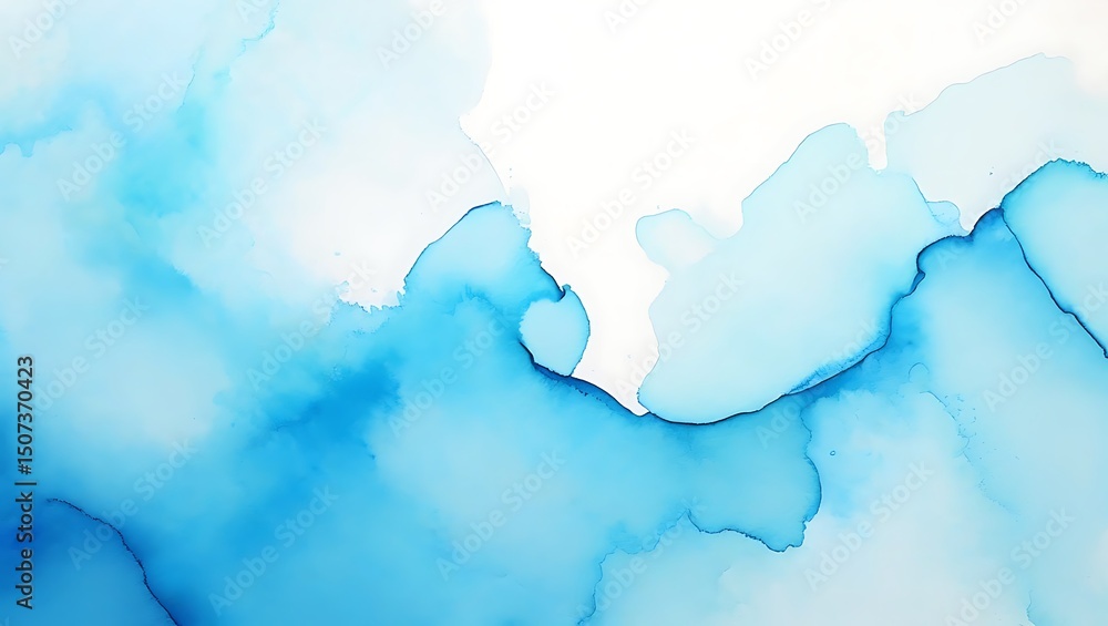 Obraz premium Serene Blue Ink Wash Abstract Art Background Texture for Design Projects featuring delicate watercolor gradients and flowing paint swirls.