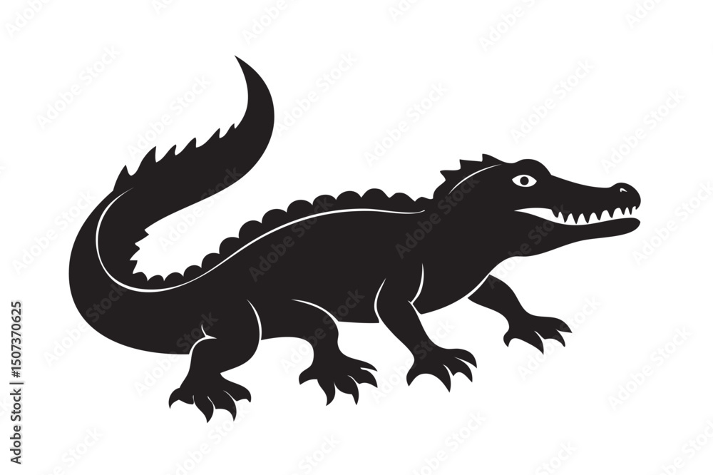 Fototapeta premium Crocodile silhouette vector illustration. black silhouettes of animal.
