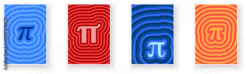 Four stylized Pi symbols with unique ripple color patterns, ideal for educational or math themes. Vector illustration.