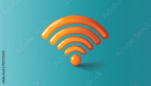 Vibrant vector of a glossy orange wifi signal icon isolated on a teal blue solid background
