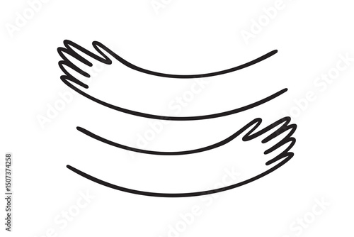 Hug hands logo icon doodle hand drawn. Outline drawing Hug hands line clipart symbol. 