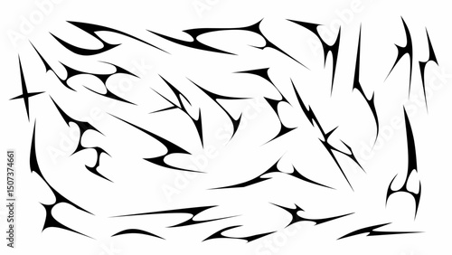 Neo tribal shape vector set. Cyber Gothic Y2K sharp elements abstract design isolation.