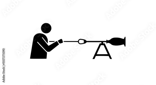 Glassblower molding black and white icon