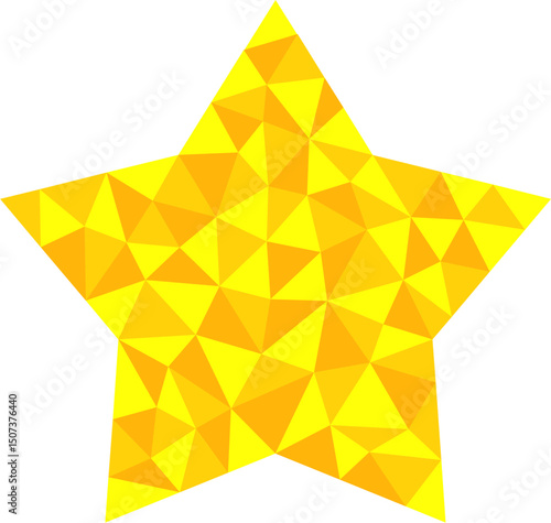 Vector illustration of a five-pointed symmetric star composed of yellow and orange triangles. 