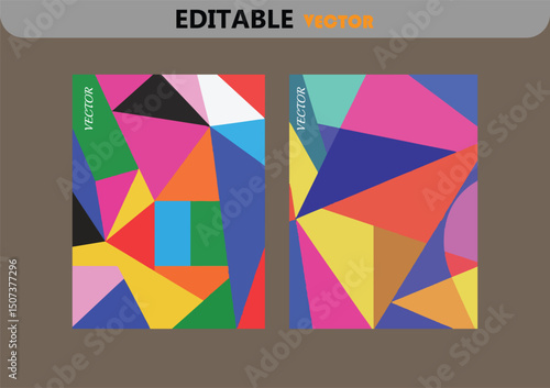 Two Abstract Geometric Vector Backgrounds with Bright Colors Featuring a Modern and Artistic Design with Triangles and Rectangles for Creative Projects and Graphic Design Applications