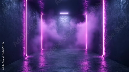 Wallpaper Mural Abstract neon light tunnel with smoke in a dark room background loop Torontodigital.ca