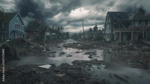 Wallpaper Mural Devastating flood damage in residential area after severe weather event Torontodigital.ca