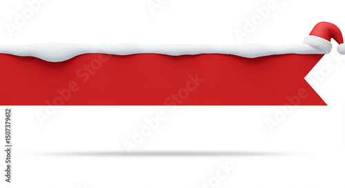 3d Red banner with snow and Santa hat. Christmas and New Year design. isolated