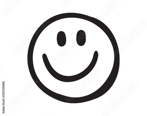 Happy face with smile vector, emoji, expression. Smile face brush stroke. expression joy, happiness. Free hand doodle icon