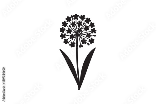 Allium flower silhouette vector art illustration on white background
