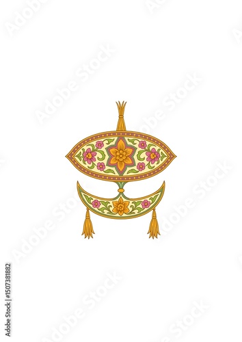 Traditional Malay Wau Kite Vector with Floral Motif