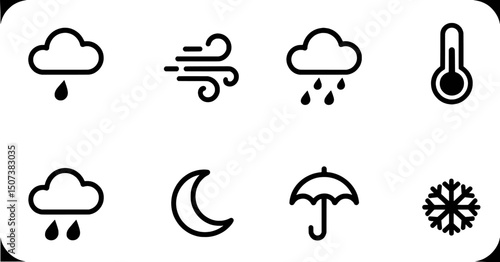 Weather icons set cloud rain wind thermometer moon umbrella snow