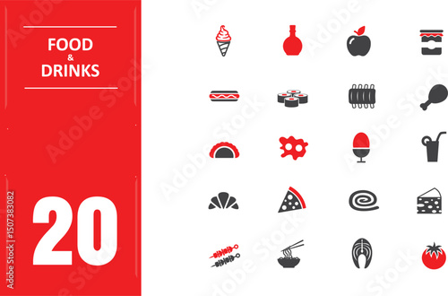 fire exit sign Twenty food and drink icons set graphic
