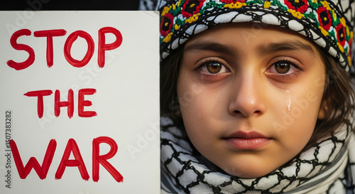 Heartbreaking Image of Child Protesting War With Tears