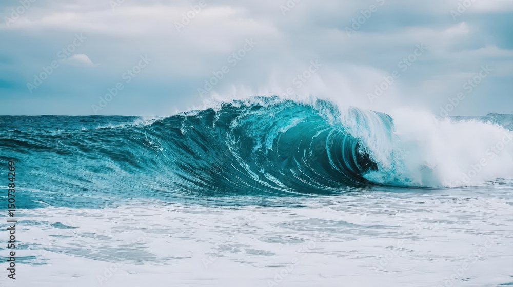 Fototapeta premium net zero with carbon impact concept. Majestic ocean wave crashing against the shore.