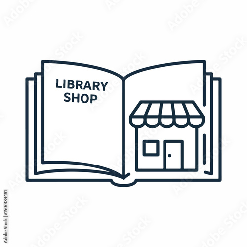 Minimalist Library & Bookshop Icon - Knowledge Retail Symbol