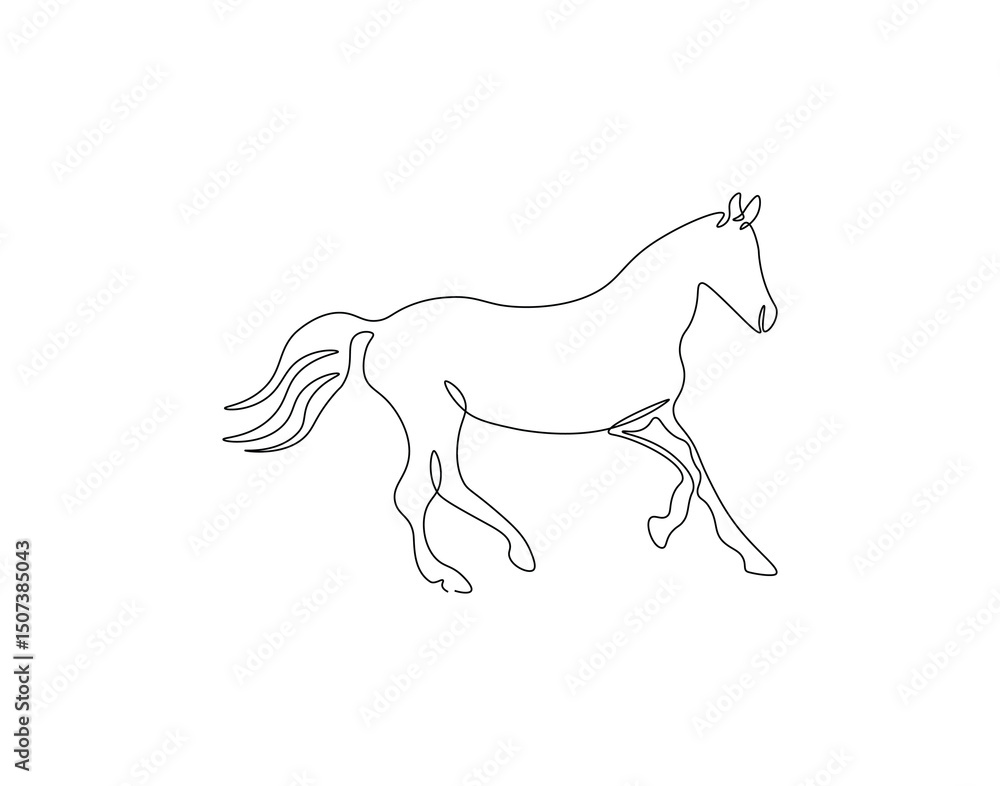 Fototapeta premium Horse animal continuous line. Continuous one line drawing of horse. Fast animal, horse power concept. Single line drawing