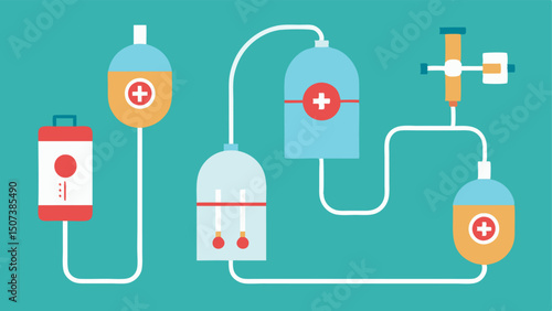 Oxygen delivery system A diagram illustrating the oxygen delivery system connected to the chamber highlighting oxygen tanks and tubes.