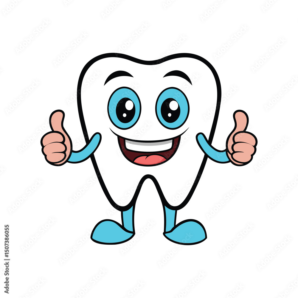 Cartoon tooth character giving thumbs up, Smiling Tooth dental care Oral health and hygiene, Teeth Day. Cartoon tooth character giving thumbs up, Smiling Tooth dental care Oral health and hygiene, Teeth Day.
