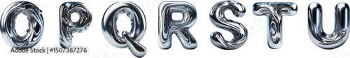 Glossy Chrome Typeface O–U – Metallic Font Graphics