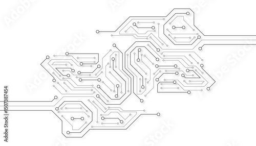 Circuit Board Technology Information Pattern Concept Vector Background. Grayscale Color Abstract PCB Trace Data Infographic Design Illustration.