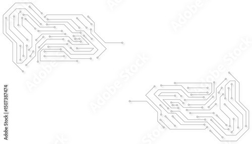Circuit Board Technology Electronic Scheme Pattern Abstract Background. PCB Trace Black And White Engineering Data Communication Concept Vector.
