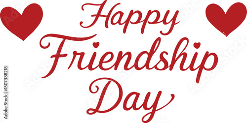 Happy Friendship Day Text with Red Hearts - Festive Vector Greeting
