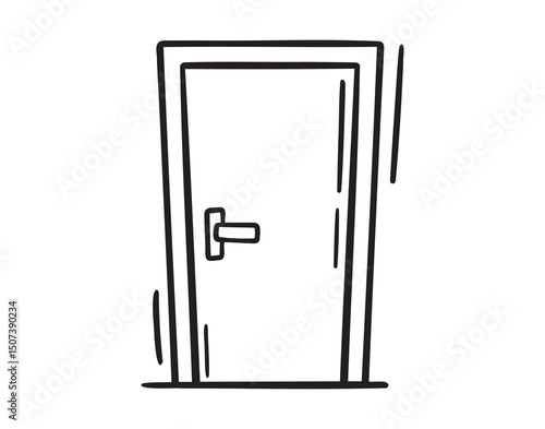 closed door icon doodle hand drawn. Outline drawing closed door line clipart symbol