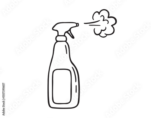 cleaning spray bottle doodle hand drawn icon. Outline drawing cleaning spray bottle line clipart symbol