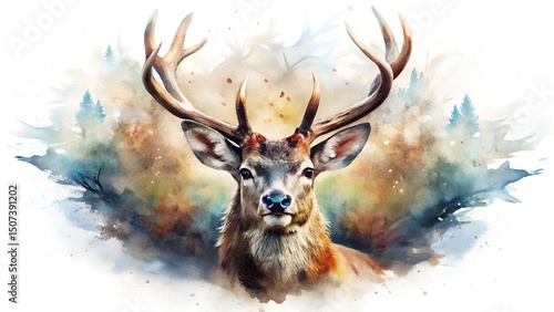 portrait of a deer watercolor art vertical oil painting design