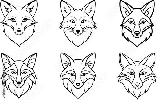 Stylized fox head graphic,set of fox head line art vector illustration.