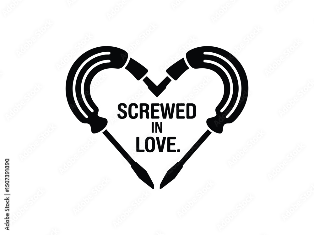 Fototapeta premium Screwed in love two screwdrivers heart shape design
