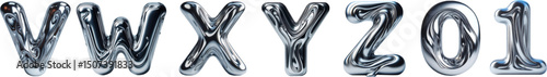 Sci-Fi Chrome Liquid Letters V–Z + Numbers 0–1 – Digital Vector