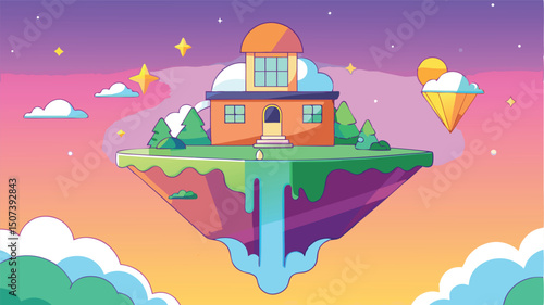 Floating house island dreamland png illustration