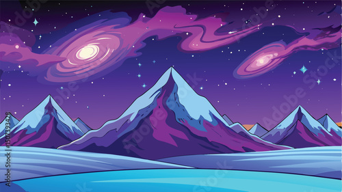 Cosmic mountainscape, night sky, galaxy, png