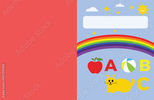 notebook cover for children with ABCs, rainbow, apple, and cat.