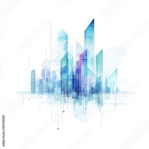 Abstract watercolor cityscape modern urban development